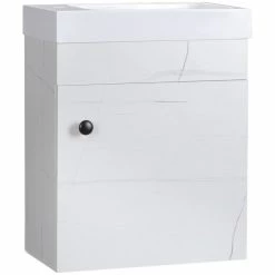 KLEANKIN Meuble Sous-vasque Suspendu - Vasque Céramique Incluse - 1 Porte - Dim. 40L X 22l X 50H Cm - Aspect Marbre Blanc
