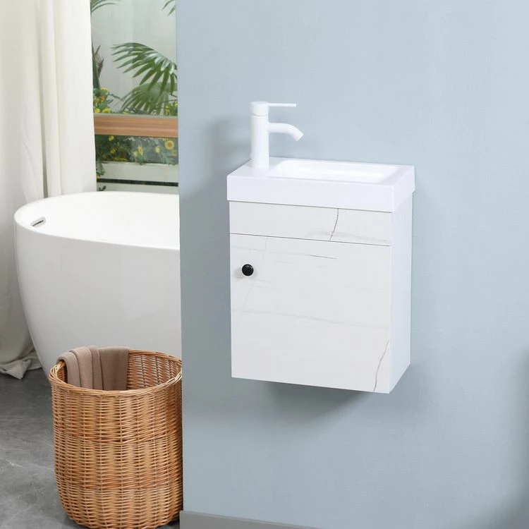 KLEANKIN Meuble Sous-vasque Suspendu - Vasque Céramique Incluse - 1 Porte - Dim. 40L X 22l X 50H Cm - Aspect Marbre Blanc 2 KLEANKIN Meuble Sous-vasque Suspendu - Vasque Céramique Incluse - 1 Porte - Dim. 40L X 22l X 50H Cm - Aspect Marbre Blanc – Image 2