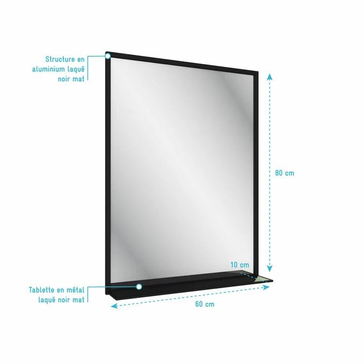 Aurlane Miroir Salle De Bain 80x60cm - Laqué Noir Mat Avec étagères - FRAMED MIRROR 4 Aurlane Miroir Salle De Bain 80x60cm - Laqué Noir Mat Avec étagères - FRAMED MIRROR – Image 4