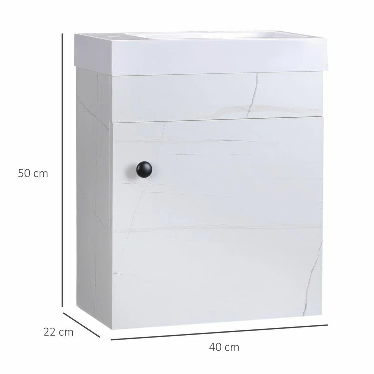 KLEANKIN Meuble Sous-vasque Suspendu - Vasque Céramique Incluse - 1 Porte - Dim. 40L X 22l X 50H Cm - Aspect Marbre Blanc 3 KLEANKIN Meuble Sous-vasque Suspendu - Vasque Céramique Incluse - 1 Porte - Dim. 40L X 22l X 50H Cm - Aspect Marbre Blanc – Image 3