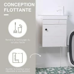 KLEANKIN Meuble Sous-vasque Suspendu - Vasque Céramique Incluse - 1 Porte - Dim. 40L X 22l X 50H Cm - Aspect Marbre Blanc 9 KLEANKIN Meuble Sous-vasque Suspendu - Vasque Céramique Incluse - 1 Porte - Dim. 40L X 22l X 50H Cm - Aspect Marbre Blanc -Paris Prix boutique B2CD 230