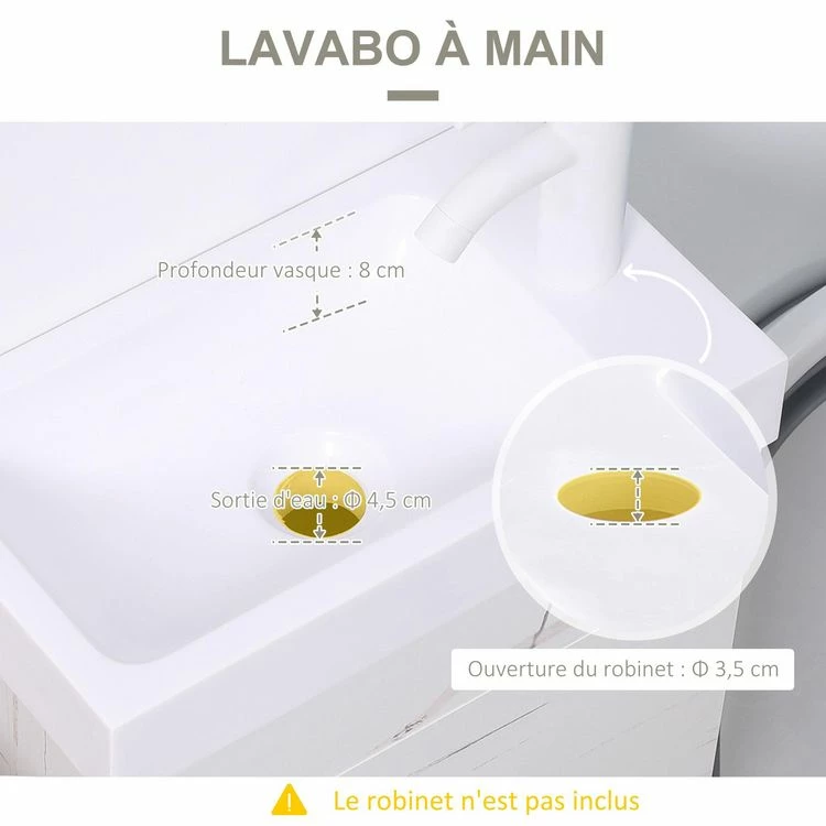 KLEANKIN Meuble Sous-vasque Suspendu - Vasque Céramique Incluse - 1 Porte - Dim. 40L X 22l X 50H Cm - Aspect Marbre Blanc 6 KLEANKIN Meuble Sous-vasque Suspendu - Vasque Céramique Incluse - 1 Porte - Dim. 40L X 22l X 50H Cm - Aspect Marbre Blanc – Image 6