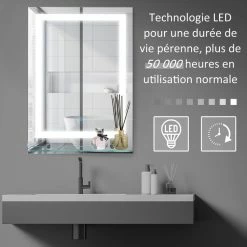HOMCOM Miroir Lumineux LED 22 W Interrupteur Tactile étagère Intégrée 50L X 4l X 70H Cm 10 HOMCOM Miroir Lumineux LED 22 W Interrupteur Tactile étagère Intégrée 50L X 4l X 70H Cm -Paris Prix boutique B2CD 2323