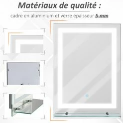 HOMCOM Miroir Lumineux LED 22 W Interrupteur Tactile étagère Intégrée 50L X 4l X 70H Cm 11 HOMCOM Miroir Lumineux LED 22 W Interrupteur Tactile étagère Intégrée 50L X 4l X 70H Cm -Paris Prix boutique B2CD 2324