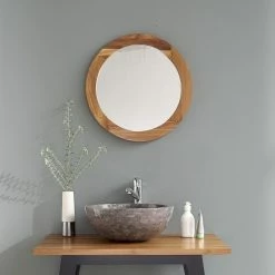 BOIS DESSUS BOIS DESSOUS Miroir En Teck Massif Rond 50 Cm