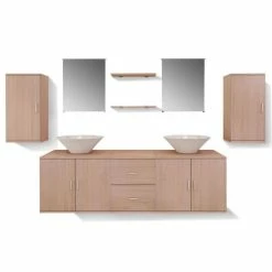 VIDAXL Mobilier De Salle De Bain Avec Lavabo 9 Pcs Beige 10 VIDAXL Mobilier De Salle De Bain Avec Lavabo 9 Pcs Beige -Paris Prix boutique B2CD 2378