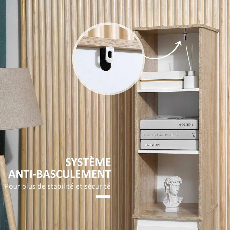 KLEANKIN Meuble Colonne Rangement Salle De Bain Style Cosy 3 Niches Tiroir Placard Avec étagère Blanc Aspect Chêne Clair 6 KLEANKIN Meuble Colonne Rangement Salle De Bain Style Cosy 3 Niches Tiroir Placard Avec étagère Blanc Aspect Chêne Clair – Image 6