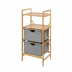 Wenko Etagère De Salle De Bain En Bambou 2 Tiroirs - H. 96 Cm - Gris