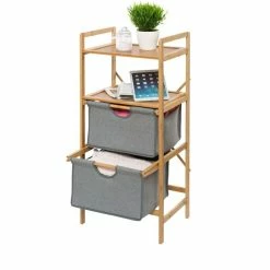 Wenko Etagère De Salle De Bain En Bambou 2 Tiroirs - H. 96 Cm - Gris -Paris Prix boutique B2CD 2383