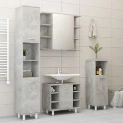 VIDAXL Ensemble De Meubles De Bain 3 Pcs Gris Beton Agglomere 8 VIDAXL Ensemble De Meubles De Bain 3 Pcs Gris Beton Agglomere -Paris Prix boutique B2CD 2397