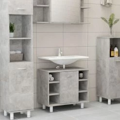VIDAXL Ensemble De Meubles De Bain 3 Pcs Gris Beton Agglomere 11 VIDAXL Ensemble De Meubles De Bain 3 Pcs Gris Beton Agglomere -Paris Prix boutique B2CD 2400