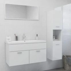 VIDAXL Ensemble De Meubles De Salle De Bain Blanc Brillant Agglomere