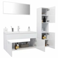 VIDAXL Ensemble De Meubles De Salle De Bain Blanc Brillant Agglomere 8 VIDAXL Ensemble De Meubles De Salle De Bain Blanc Brillant Agglomere -Paris Prix boutique B2CD 2477
