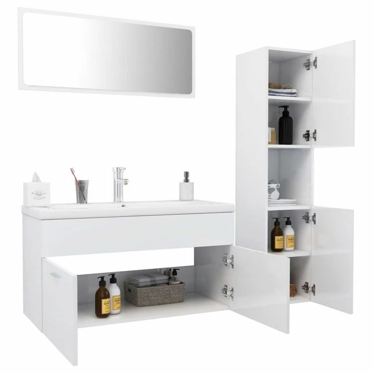 VIDAXL Ensemble De Meubles De Salle De Bain Blanc Brillant Agglomere 3 VIDAXL Ensemble De Meubles De Salle De Bain Blanc Brillant Agglomere – Image 3