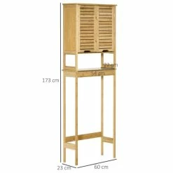 KLEANKIN Meuble WC Meuble Dessus Toilettes Style Cosy Dim. 60L X 23l X 173H Cm Portes à Lattes étagère Bambou MDF Aspect Bois Clair 8 KLEANKIN Meuble WC Meuble Dessus Toilettes Style Cosy Dim. 60L X 23l X 173H Cm Portes à Lattes étagère Bambou MDF Aspect Bois Clair -Paris Prix boutique B2CD 2483
