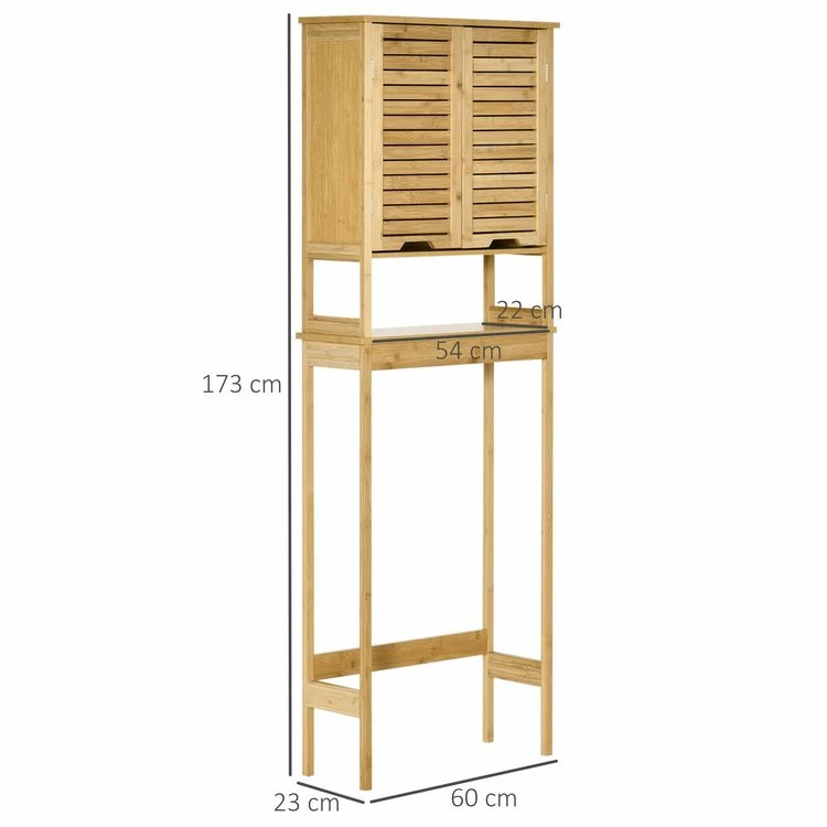 KLEANKIN Meuble WC Meuble Dessus Toilettes Style Cosy Dim. 60L X 23l X 173H Cm Portes à Lattes étagère Bambou MDF Aspect Bois Clair 3 KLEANKIN Meuble WC Meuble Dessus Toilettes Style Cosy Dim. 60L X 23l X 173H Cm Portes à Lattes étagère Bambou MDF Aspect Bois Clair – Image 3