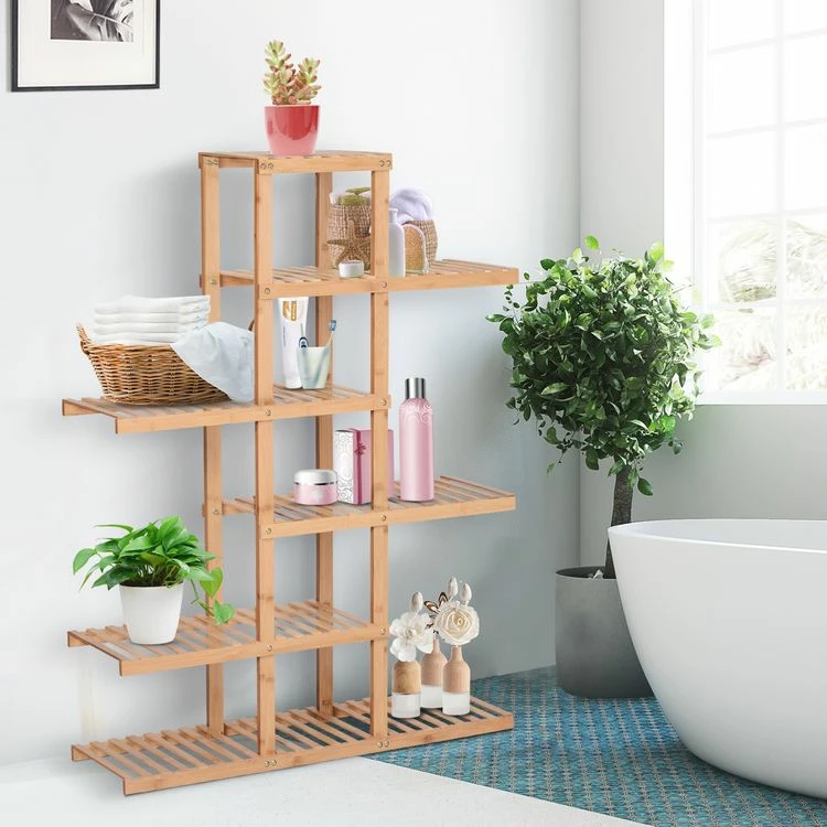 HOMCOM Etagère Salle De Bain Bambou Meuble De Rangement De Salle De Bain Design Cosy Naturel 6 Espaces De Rangement Dim. 98L X 28l X 132H Cm 2 HOMCOM Etagère Salle De Bain Bambou Meuble De Rangement De Salle De Bain Design Cosy Naturel 6 Espaces De Rangement Dim. 98L X 28l X 132H Cm – Image 2
