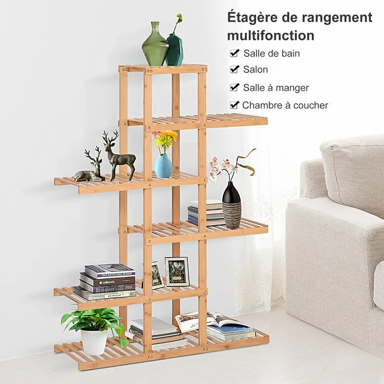 HOMCOM Etagère Salle De Bain Bambou Meuble De Rangement De Salle De Bain Design Cosy Naturel 6 Espaces De Rangement Dim. 98L X 28l X 132H Cm 4 HOMCOM Etagère Salle De Bain Bambou Meuble De Rangement De Salle De Bain Design Cosy Naturel 6 Espaces De Rangement Dim. 98L X 28l X 132H Cm – Image 4