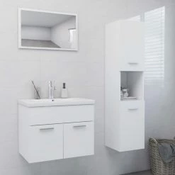 VIDAXL Ensemble De Meubles De Salle De Bain Blanc Agglomere