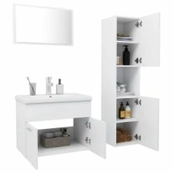 VIDAXL Ensemble De Meubles De Salle De Bain Blanc Agglomere 8 VIDAXL Ensemble De Meubles De Salle De Bain Blanc Agglomere -Paris Prix boutique B2CD 2607