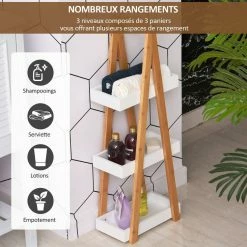 HOMCOM Etagère En Bambou De Salle De Bain étagère Debout 3 Paniers Dim. 30L X 18l X 81H Cm Bambou MDF -Paris Prix boutique B2CD 2616