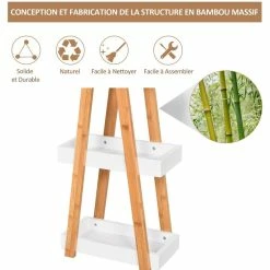 HOMCOM Etagère En Bambou De Salle De Bain étagère Debout 3 Paniers Dim. 30L X 18l X 81H Cm Bambou MDF -Paris Prix boutique B2CD 2617