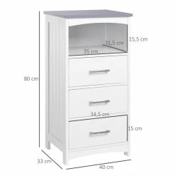 KLEANKIN Meuble Colonne Salle De Bain Style Contemporain - 3 Tiroirs, Niche - MDF Blanc Gris -Paris Prix boutique B2CD 262