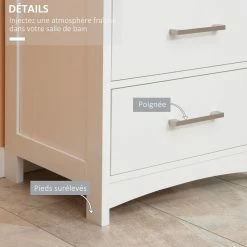 KLEANKIN Meuble Colonne Salle De Bain Style Contemporain - 3 Tiroirs, Niche - MDF Blanc Gris -Paris Prix boutique B2CD 264
