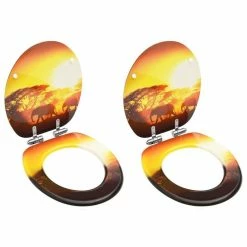 VIDAXL Sieges WC Et Couvercle A Fermeture En Douceur 2 Pcs MDF Savane