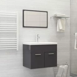 VIDAXL Ensemble De Meubles De Salle De Bain Gris Brillant Agglomere
