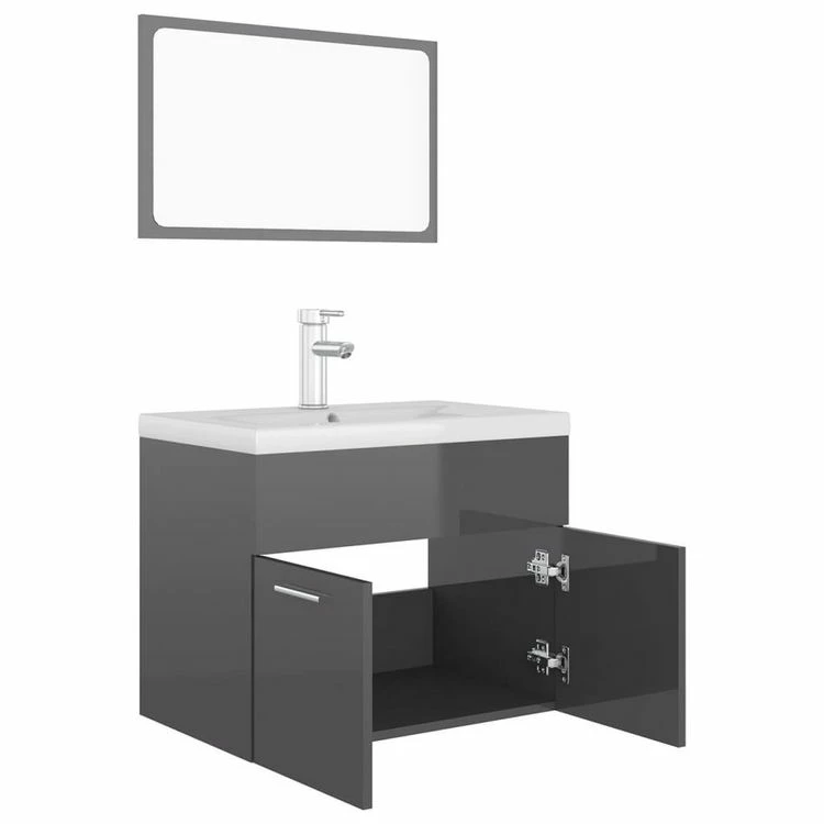 VIDAXL Ensemble De Meubles De Salle De Bain Gris Brillant Agglomere 5 VIDAXL Ensemble De Meubles De Salle De Bain Gris Brillant Agglomere – Image 5