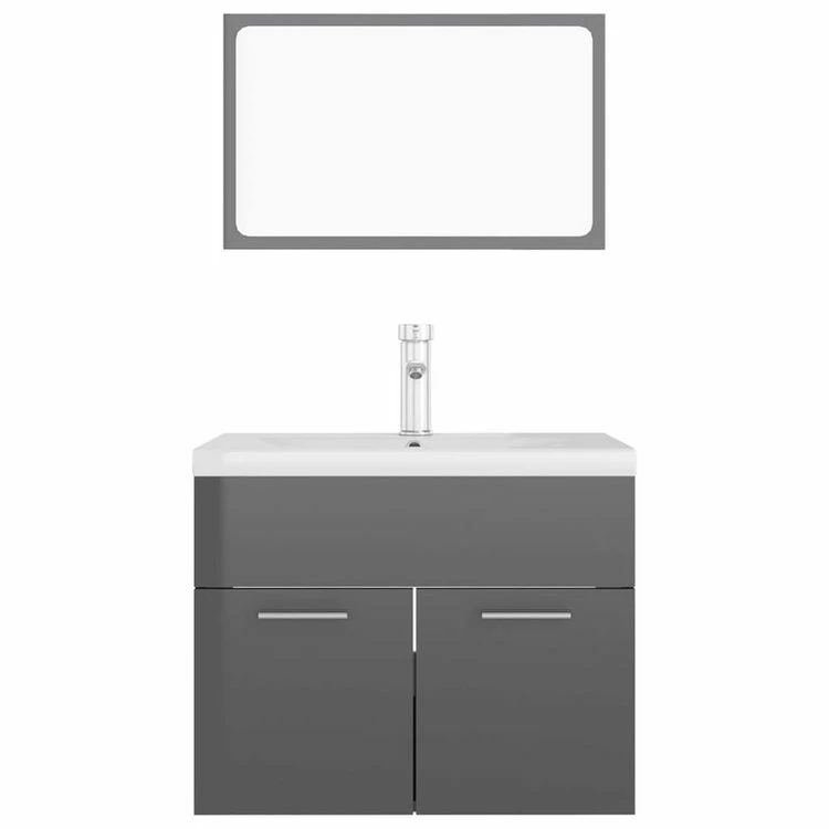 VIDAXL Ensemble De Meubles De Salle De Bain Gris Brillant Agglomere 6 VIDAXL Ensemble De Meubles De Salle De Bain Gris Brillant Agglomere – Image 6