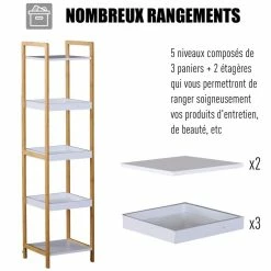 HOMCOM Etagère En Bambou De Salle De Bain étagère Debout 3 Paniers + 2 étagères Dim. 32L X 30l X 130H Cm Beige Blanc 9 HOMCOM Etagère En Bambou De Salle De Bain étagère Debout 3 Paniers + 2 étagères Dim. 32L X 30l X 130H Cm Beige Blanc -Paris Prix boutique B2CD 2688