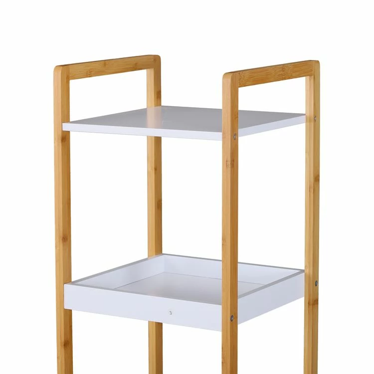 HOMCOM Etagère En Bambou De Salle De Bain étagère Debout 3 Paniers + 2 étagères Dim. 32L X 30l X 130H Cm Beige Blanc 6 HOMCOM Etagère En Bambou De Salle De Bain étagère Debout 3 Paniers + 2 étagères Dim. 32L X 30l X 130H Cm Beige Blanc – Image 6