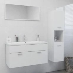 VIDAXL Ensemble De Meubles De Salle De Bain Blanc Brillant Agglomere