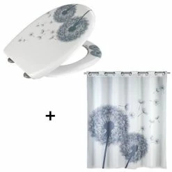 TOILINUX Accessoires De Salle De Bain - Abattant WC Et Rideau De Douche Astera - Blanc