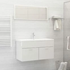 VIDAXL Ensemble De Meubles De Salle De Bain Blanc Brillant Agglomere