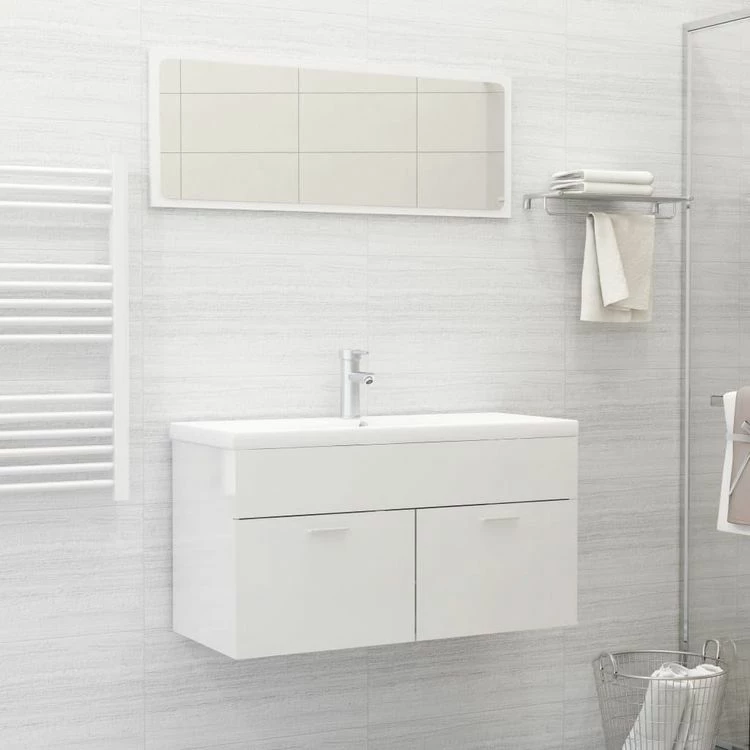 VIDAXL Ensemble De Meubles De Salle De Bain Blanc Brillant Agglomere 1 VIDAXL Ensemble De Meubles De Salle De Bain Blanc Brillant Agglomere