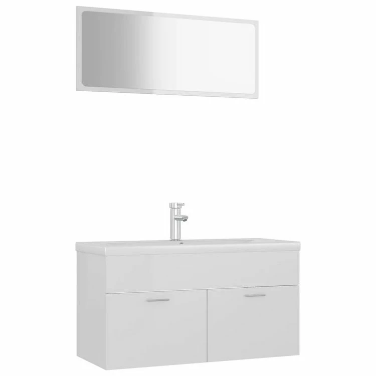 VIDAXL Ensemble De Meubles De Salle De Bain Blanc Brillant Agglomere 2 VIDAXL Ensemble De Meubles De Salle De Bain Blanc Brillant Agglomere – Image 2