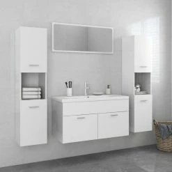 VIDAXL Ensemble De Meubles De Salle De Bain Blanc Brillant Agglomere