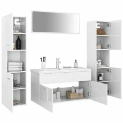 VIDAXL Ensemble De Meubles De Salle De Bain Blanc Brillant Agglomere -Paris Prix boutique B2CD 2744