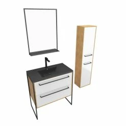 Aurlane Meuble De Salle De Bain 80x50cm - Vasque Noir Effet Pierre 80x50cm - 2 Tiroirs - Colonne - Miroir 6 Aurlane Meuble De Salle De Bain 80x50cm - Vasque Noir Effet Pierre 80x50cm - 2 Tiroirs - Colonne - Miroir -Paris Prix boutique B2CD 278