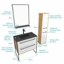 Aurlane Meuble De Salle De Bain 80x50cm - Vasque Noir Effet Pierre 80x50cm - 2 Tiroirs - Colonne - Miroir 7 Aurlane Meuble De Salle De Bain 80x50cm - Vasque Noir Effet Pierre 80x50cm - 2 Tiroirs - Colonne - Miroir -Paris Prix boutique B2CD 279