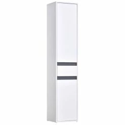 HOMCOM Meuble Colonne Rangement Salle De Bain Style Contemporain 2 Placards 3 étagères Et Tiroir Coulissant Panneaux Particules Blanc