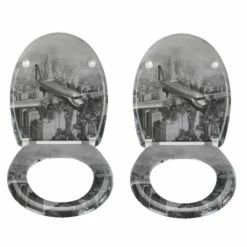 TOILINUX 2 X Abattant WC Old-Time Plane - Gris Et Blanc