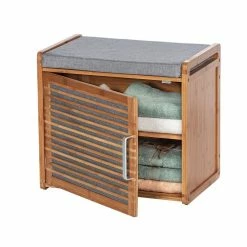 Wenko Banc Armoire De Salle De Bain En Bambou Bahari - L. 50 X H. 45 Cm - Gris