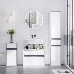 HOMCOM Meuble Colonne Rangement Salle De Bain Style Contemporain 2 Placards 3 étagères Et Tiroir Coulissant Panneaux Particules Blanc 9 HOMCOM Meuble Colonne Rangement Salle De Bain Style Contemporain 2 Placards 3 étagères Et Tiroir Coulissant Panneaux Particules Blanc -Paris Prix boutique B2CD 283