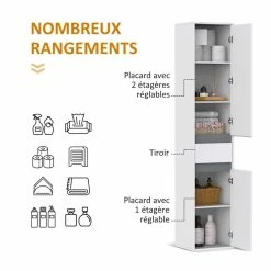 HOMCOM Meuble Colonne Rangement Salle De Bain Style Contemporain 2 Placards 3 étagères Et Tiroir Coulissant Panneaux Particules Blanc 10 HOMCOM Meuble Colonne Rangement Salle De Bain Style Contemporain 2 Placards 3 étagères Et Tiroir Coulissant Panneaux Particules Blanc -Paris Prix boutique B2CD 284