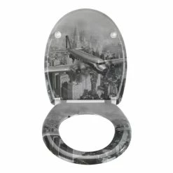 Wenko Abattant WC Old-Time Plane - Gris Et Blanc