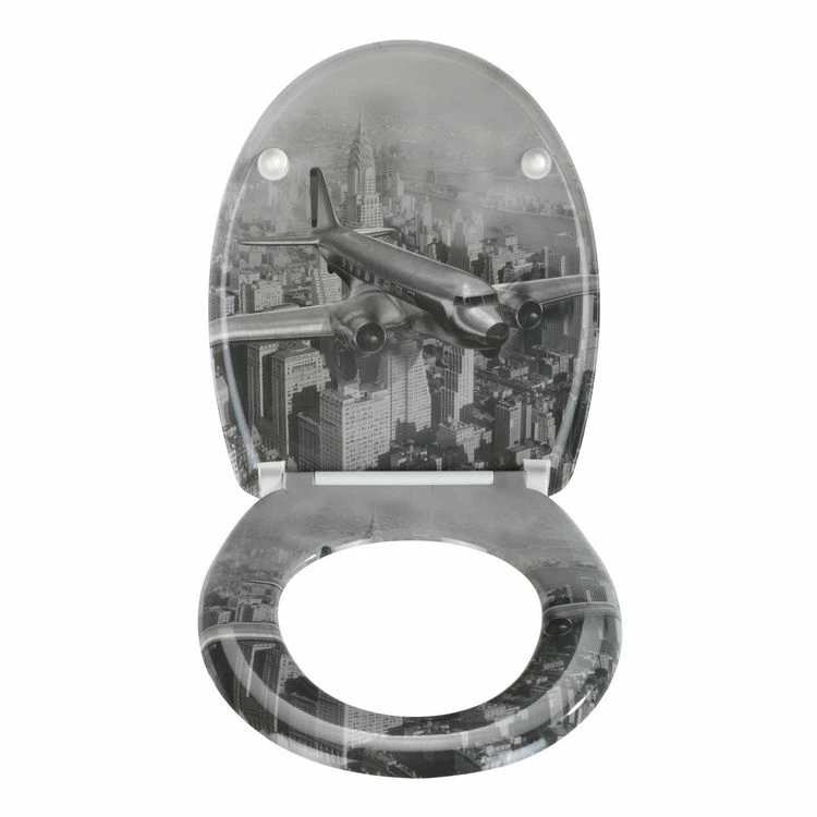 Wenko Abattant WC Old-Time Plane - Gris Et Blanc 1 Wenko Abattant WC Old-Time Plane - Gris Et Blanc